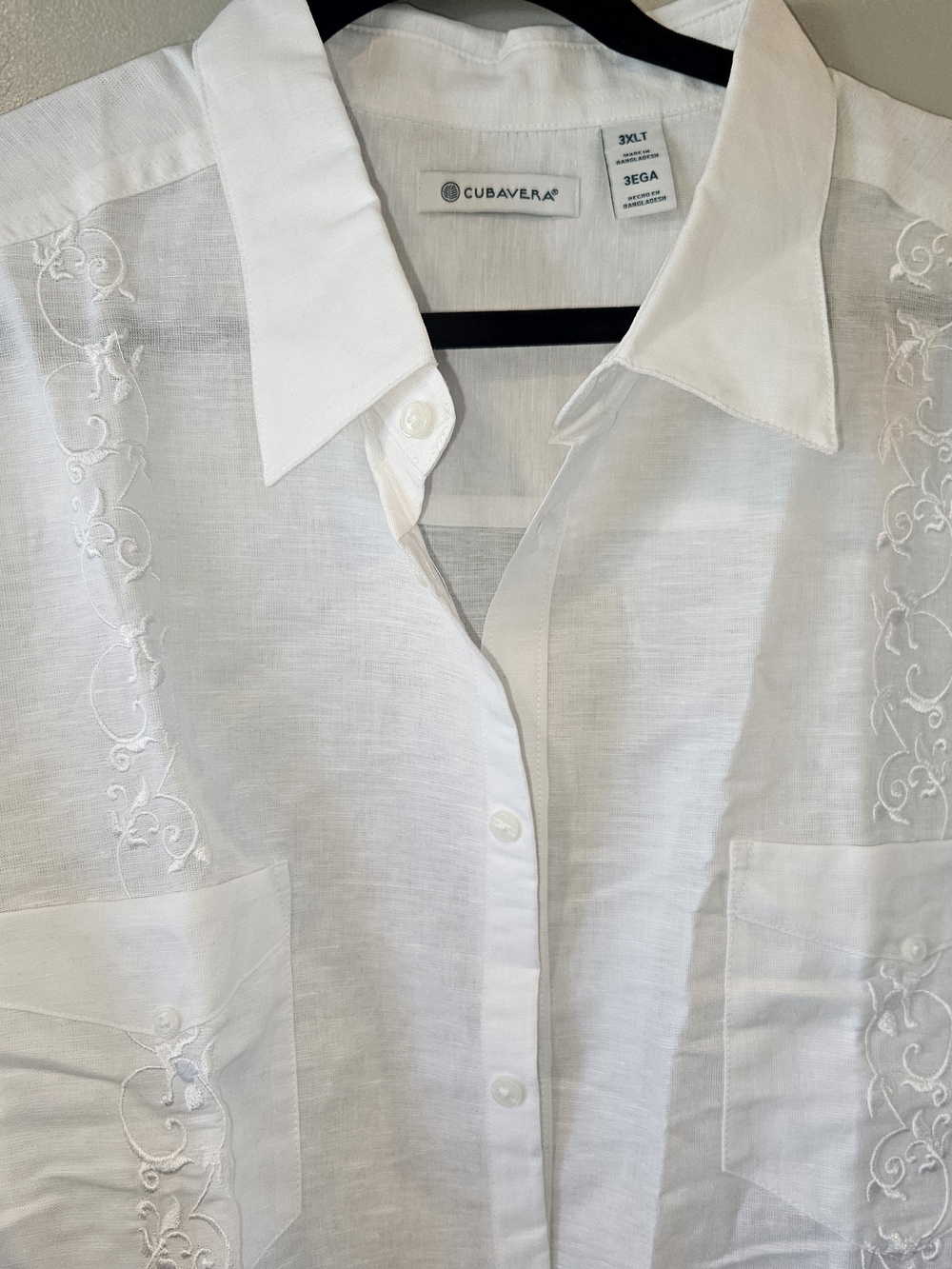 CubaVera Men's White Embroidered Linen Shirt